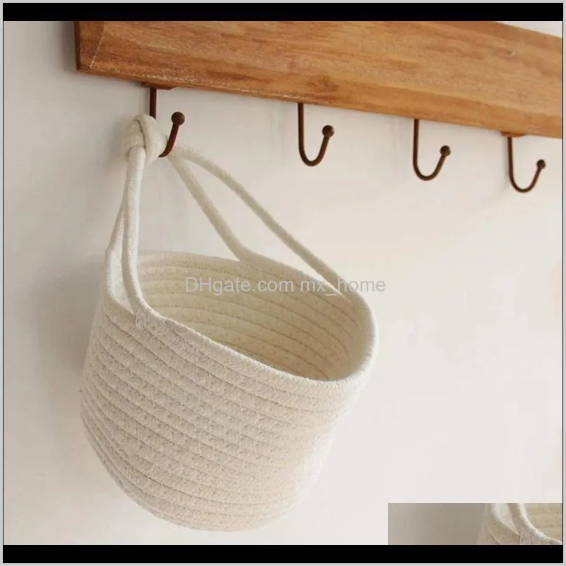 pcs wall hanging storage basket cotton rope small baby nursery organizer bin for toy keys(white) baskets