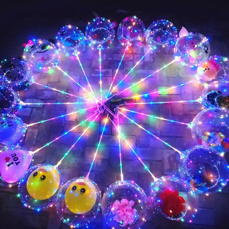 DIY LED الجدة إضاءة البالونات بوبو مع روز باقة الزفاف الشفافة الكرة الخفيفة مجموعة التوهج الفقاعة الأضواء السلسلة