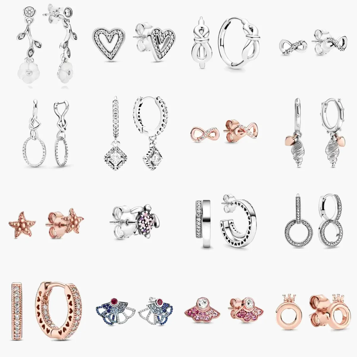 925 Sterling Silver Stud Gloednieuwe sprankelende dubbele oorringen Hoge sieraden Rose Gold Star Love Ear Studs Charm Dust Bag Gifts Fit Pandora Charm