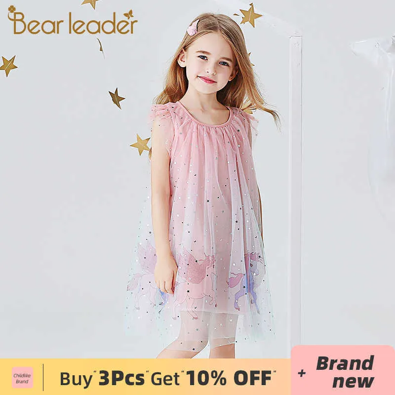 Niedźwiedź Leader Girl Cartoon Unicorn Dress Summer Dzieci Cute Sukienka Elegancka Party Kostiumy Toddler Baby Dzieci Vestidos 210708