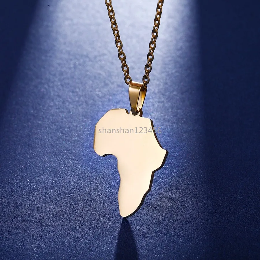 Gold Africa Map Necklace Stainless steel Maps pendant necklaces chains hip hop fashion jewelry for women men will and sandy