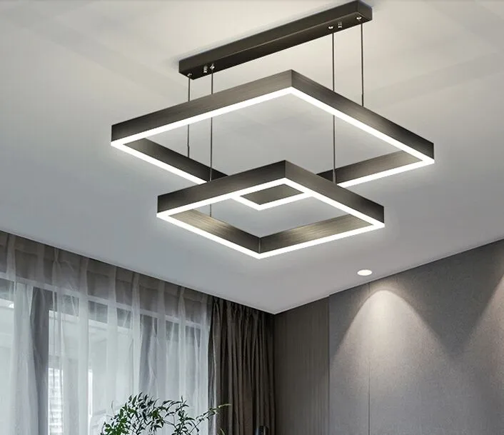 Minimalistyczny Nowoczesny LED Lampy Wisiorek Home Lighting Square Sypialni Pierścionki Sufitowe Studium Wiszące Lampa