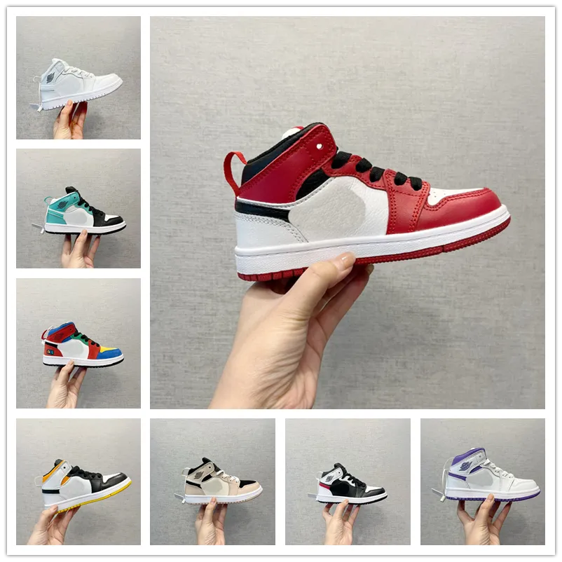 2022 Chicago 1s Court Purple kids for sale boys Black white red blue Basketball shoes stores Wholesale prices size28-35