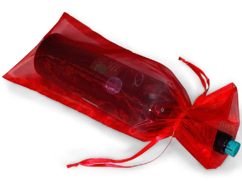 2021 200 stks zwart organza cadeau tas organza pouch bruiloft gunst 14x35cm wijnfles tassen (of mix kleuren)