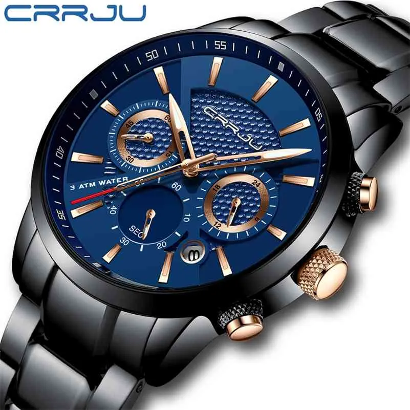 Luxry Brand CRRJU Orologio da uomo Classic Business Chronograph Orologio da polso Elegante 30M Calendario impermeabile Orologio relogio masculino 210517