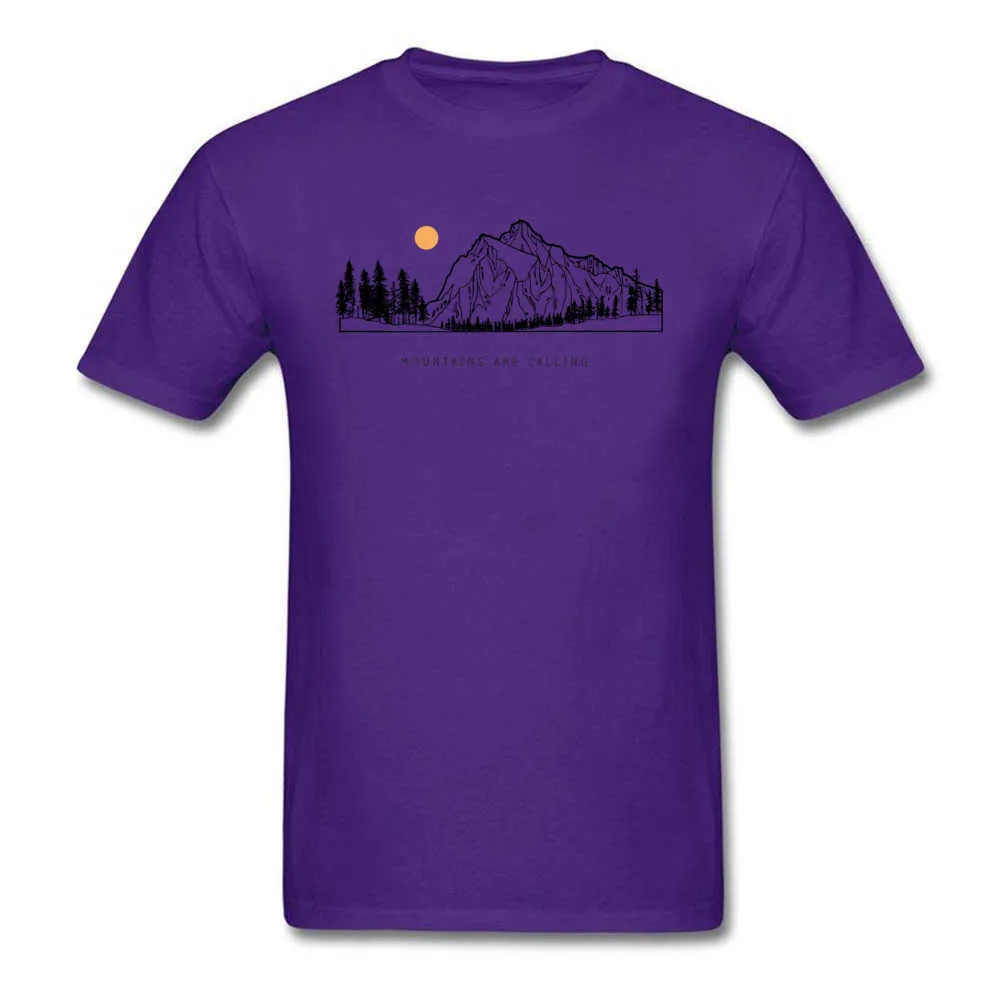 Tops Shirts Mountains are Calling Autumn Hot Sale Unique Short Sleeve Pure Cotton Round Neck Mens T-shirts Unique Tee Shirt Mountains are Calling purple