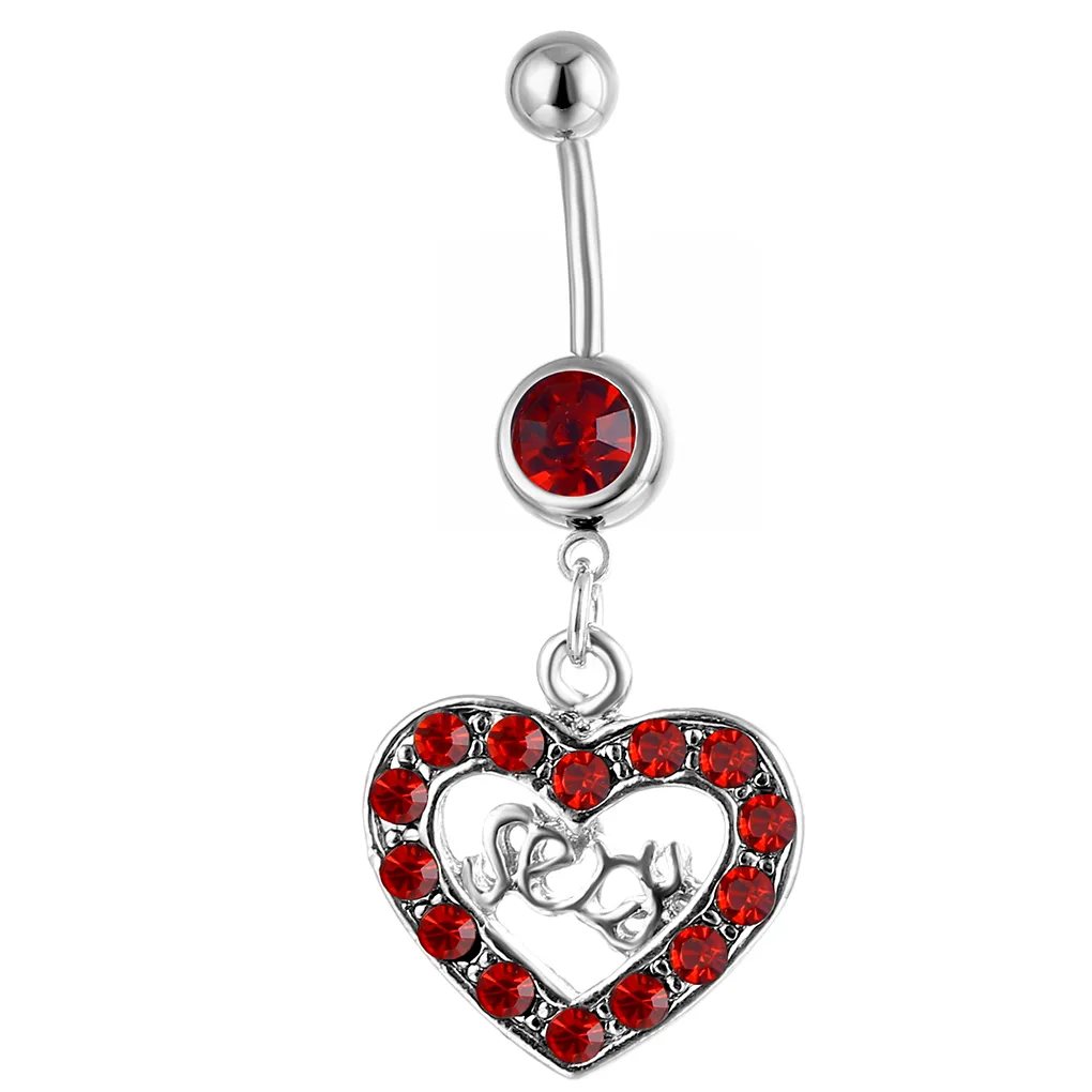 Yyjff D0890 HEART BELLY NAVEL BUNTY RING RED LONG