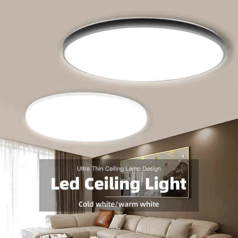 LED -taklampa Ultra Thin Modern Panel Taklampor för vardagsrum inomhusbelysning för sovrum kök kall vit 18W 72W W220307