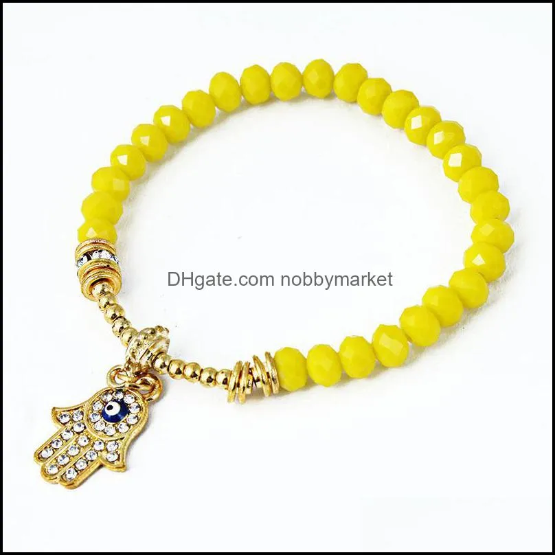 New Fashion 6MM glass bead Chain Bracelets female crystal Hand of Fatima Charm Bracelets For women Buddha`s-hand bangle DIY Jewelry