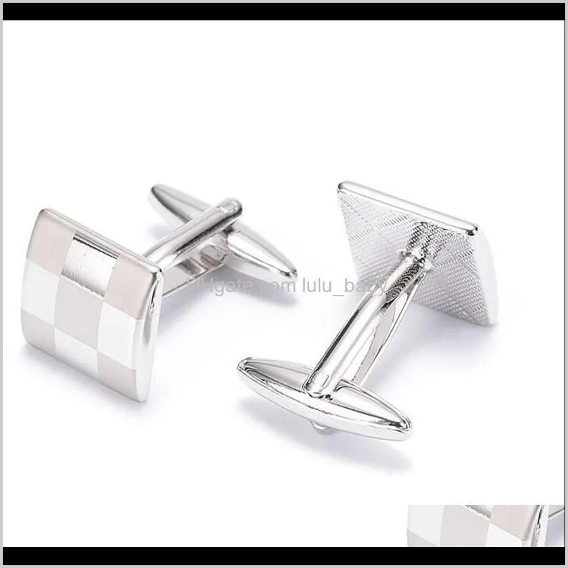 new square check cuff shirts business suit men cufflinks french metal cuffs links