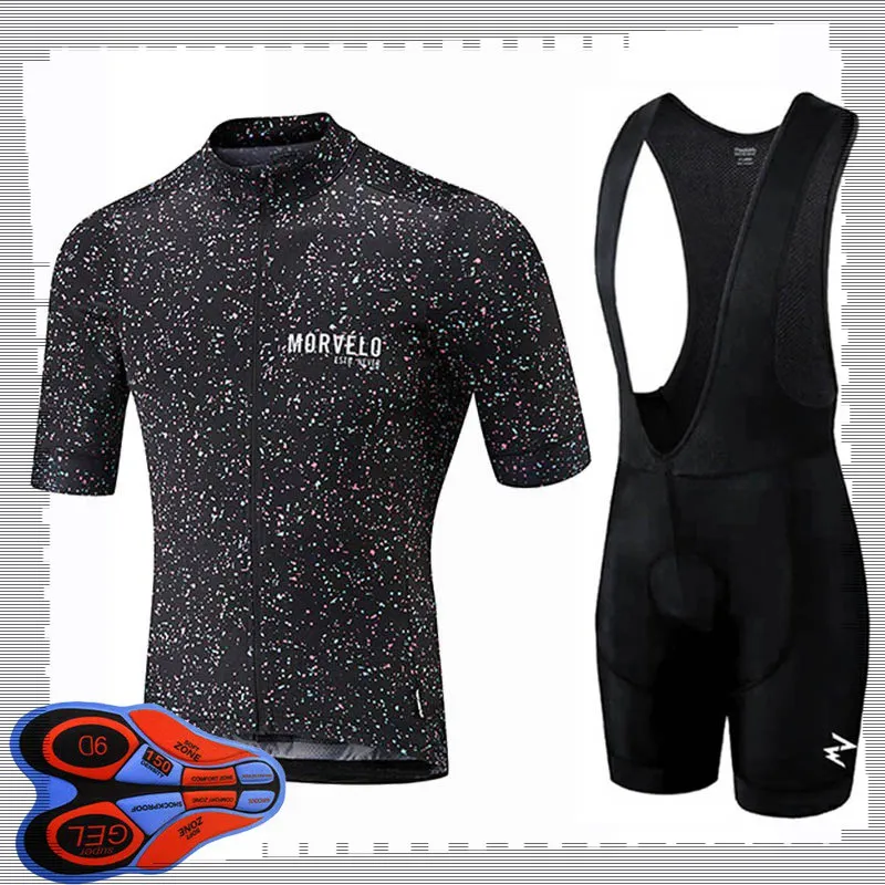 Pro Team Morvelo Kolarstwo Krótkie Rękawy Jersey (BIB) Szorty Zestawy Męskie Letnie Oddychająca Road Road Rower Odzież MTB Outfits Mundur sportowy Y210415125