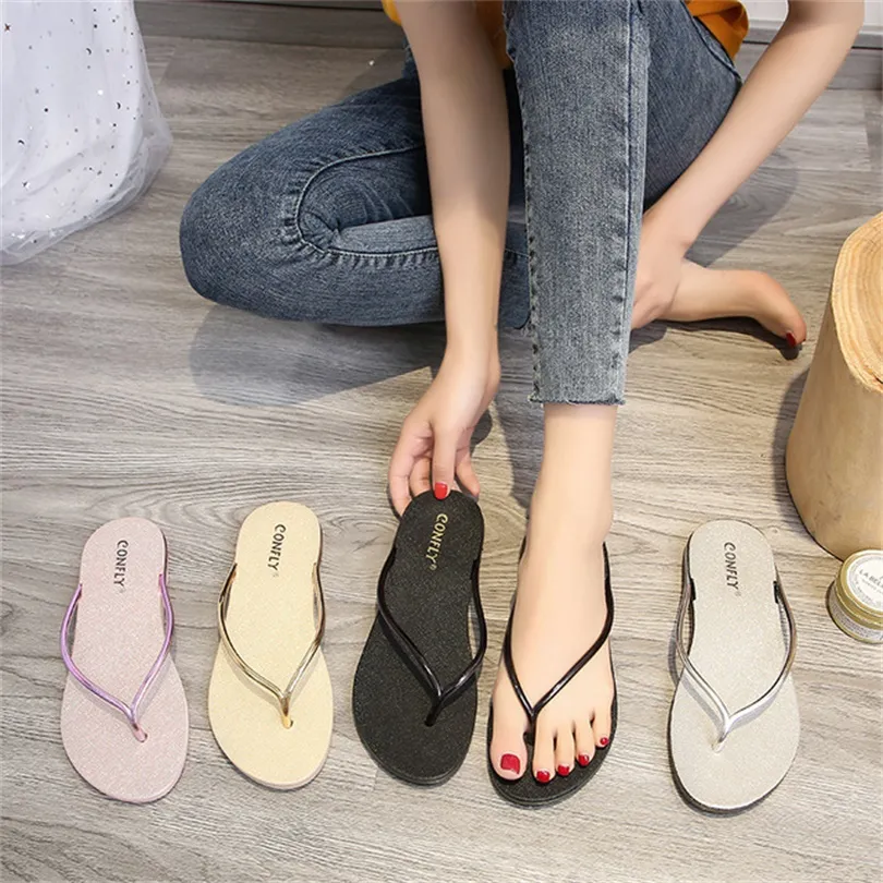 Fashion Designer Women Beach Sandals Flip Flops Black White Slipper Summer Jelly Flats Shoes Ladies Sandal Loafers Size 35-40