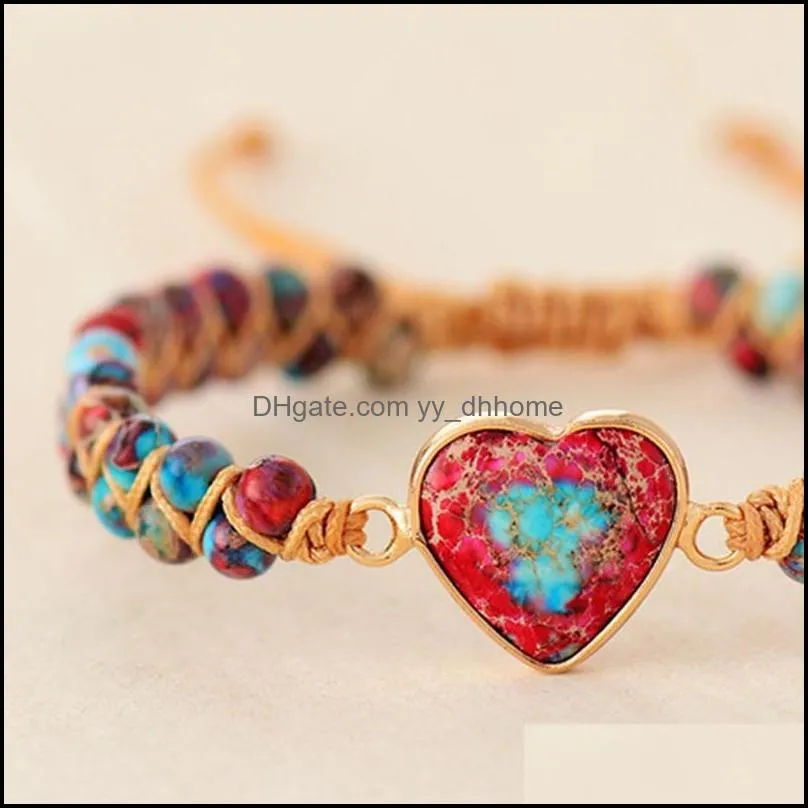 Beaded, Strands Natural Stone Heart Charm Bracelets String Braided Macrame Friendship Wrap Bracelet Women Jewelry