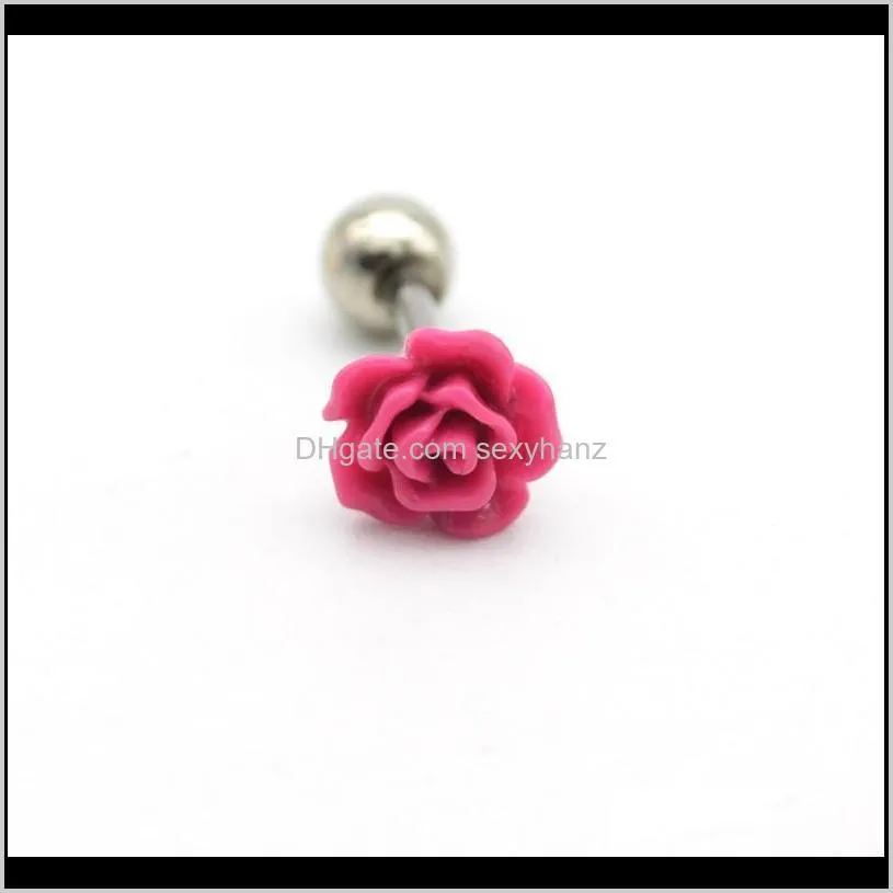 rose flower ear stud earrings for women simple cute girls jewley candy wholesale 316l stainless steel brincos tragus cartilage