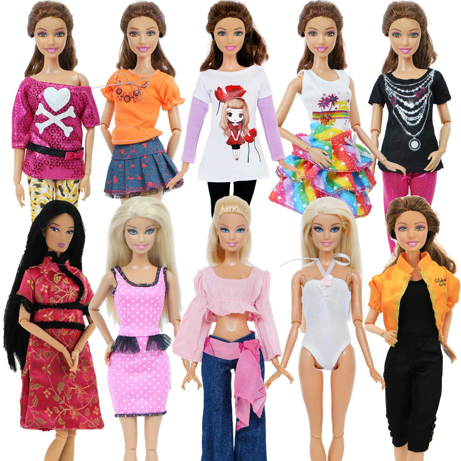 8個のPCSミックス手作りファッション衣装毎日カジュアルウェアブラウスシャツアメリカの女の子人形アクセサリーおもちゃのためのベストボトムパンツスカート服
