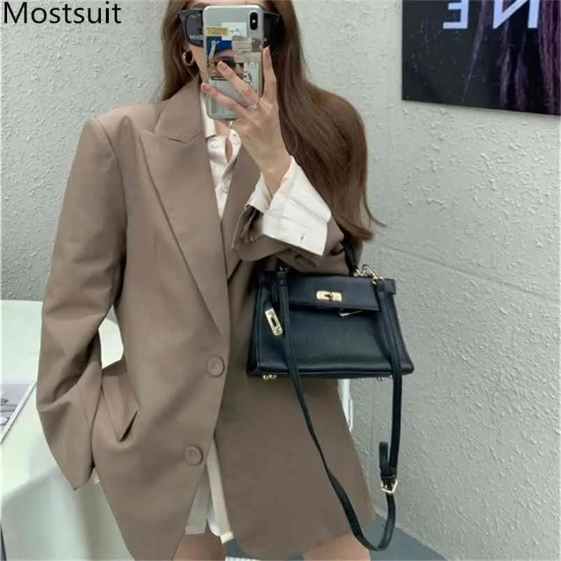 Korean Streetwear Single-breasted Women Blazers Jacket Spring Full Sleeve Fashion Loose Solid Female Coats Femme 210513