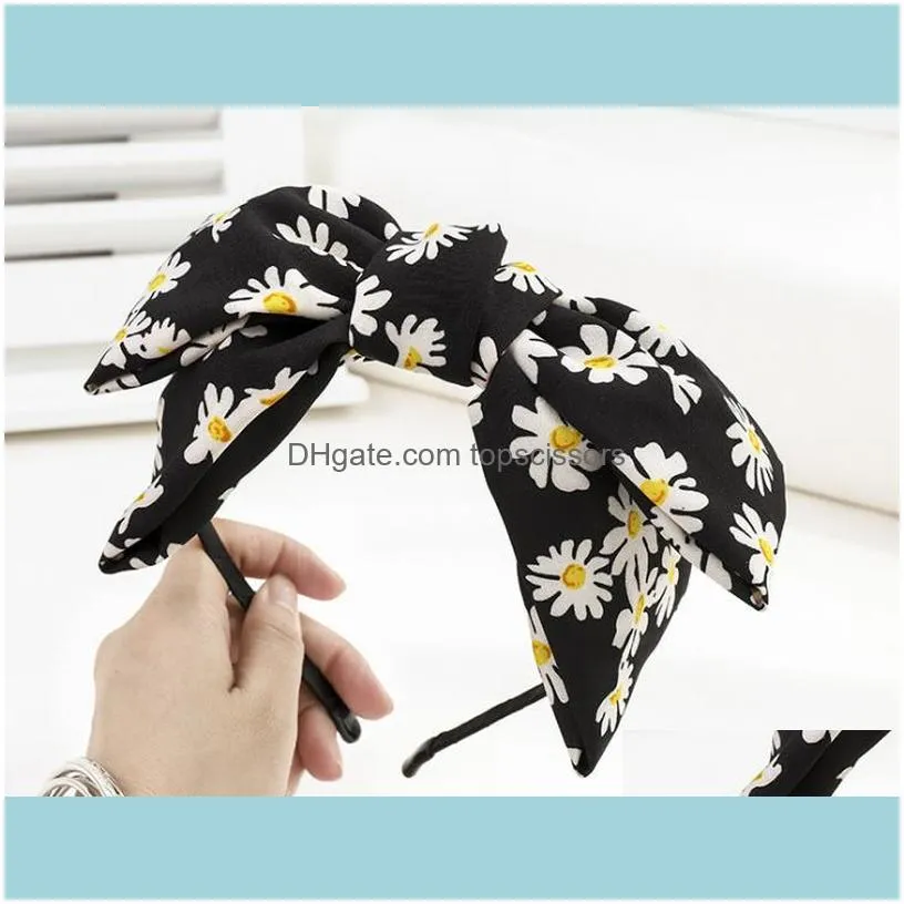 Daisy Flowers Print Bowknot Headband For Teen Girls Headdress Women Boho Hair Accessories Big Bow Knot Hairband Outdoor Headband1