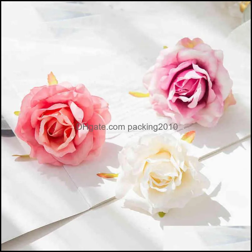 100PCS Artificial Silk White Roses Wedding Home Decoration Needlework Cake Accessories Christmas Wreath Material Fake Flowers 220110