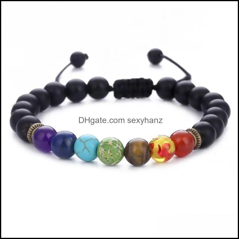 Men`s European American Style Fashion Jewelry Accessories Round Bead Chakra Yoga Bracelet Volcanic Stone Beaded, Strands