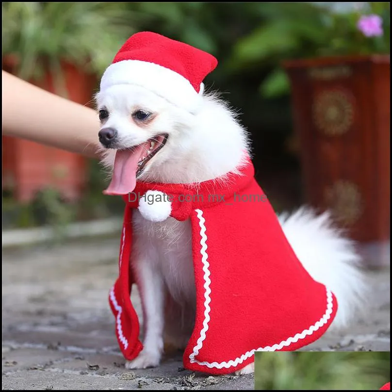 Pet Christmas Costume Warm Dog Cape Cat Clothes Puppy Santa Hat With Cute Cloak Home Decor Dogs Supplies JK2011XB