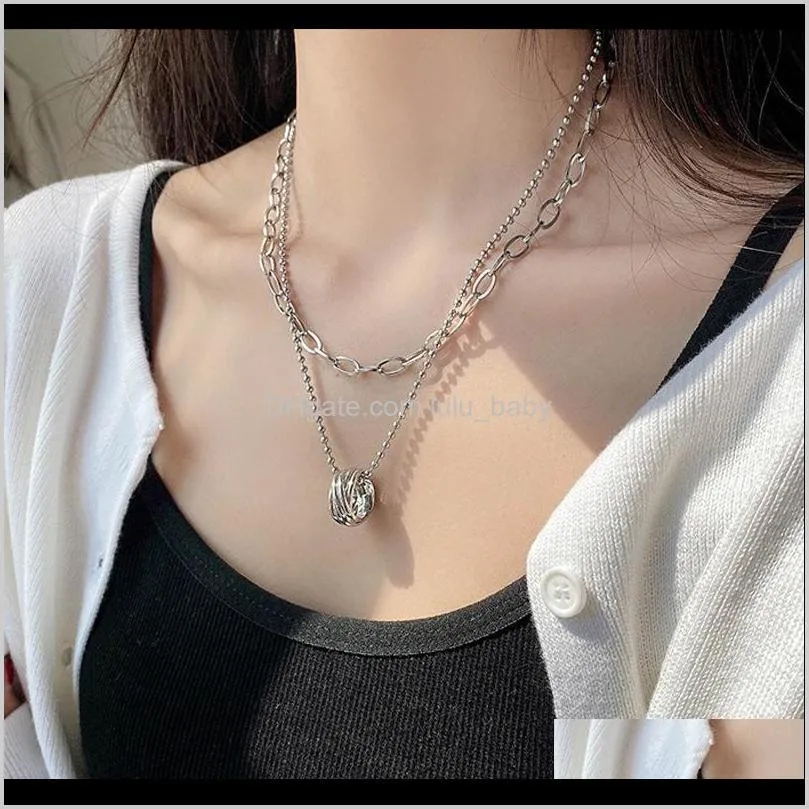 metal style double layer hip hop necklace women`s niche design sense clavicle chain temperament net red personality pendant