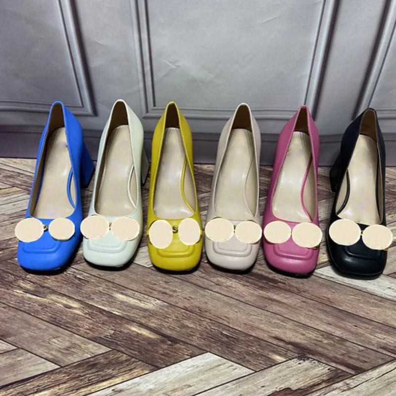 Top Quality Women Dress Shoes Sandals Designer Genuine leather Heels toes buckle Wedding Sandal square Heel Elegant Single Office & Career Womens Shoe