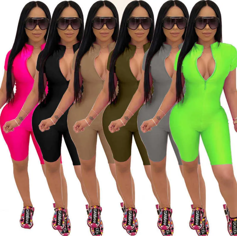 Summer Plus Size Jumpsuit Women Onesies Designer Overalls Clothing V-neck Zipper Rompers Bodycon Shorts Sleeveless Capris DHL