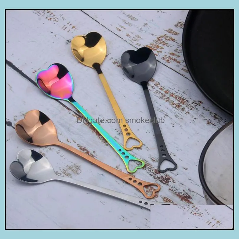 Colorful Heart Shape Stainless Steel Coffee Spoon Dessert Sugar Stirring Spoon Ice Cream yogurt Honey Spoon Kitchen Free Ship