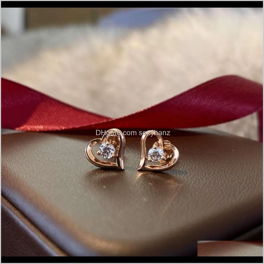 Charm Drop Delivery 2021 Luxury Sweet Love Temperament Zircon Heart Earrings Romantic Simple Gold Plated Jewelry Gift Qop8e