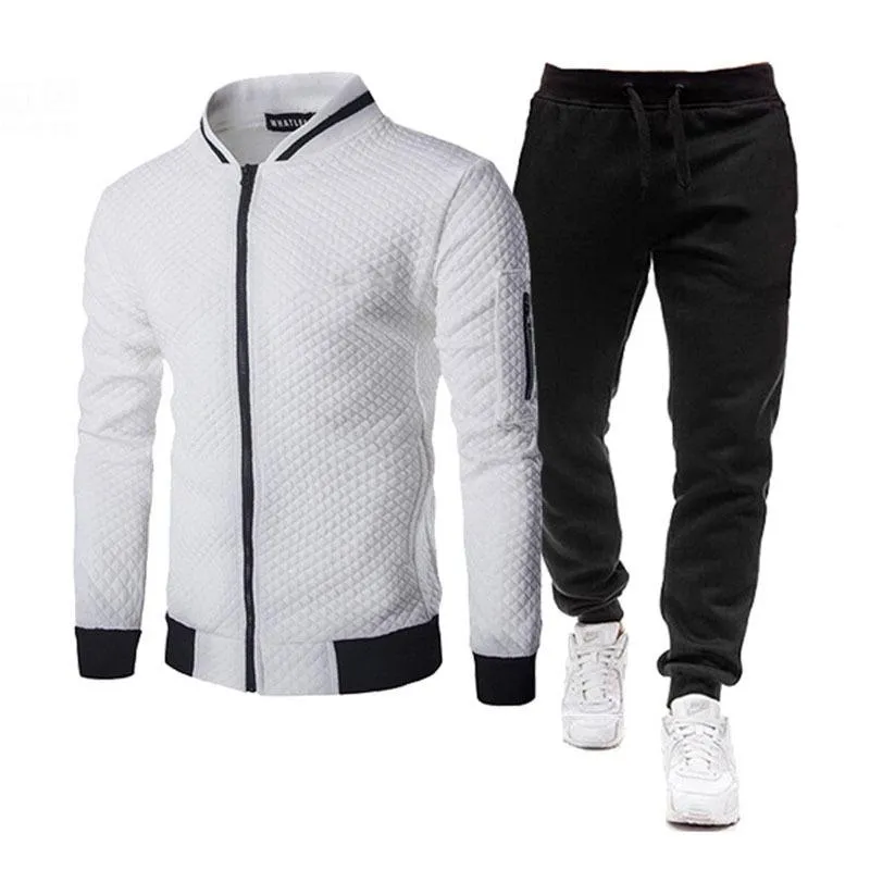 Masculinos Tracksuits Homens Tracksuit Set Poliéster Sueter 2021 Primavera Sporting Fleece Jacket + Calças Casuais Esportes Terno Sportswear 4xl