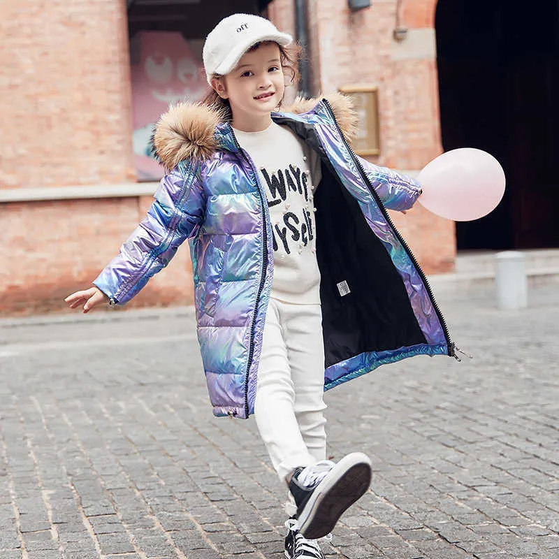 NEW Fashion Brand Girl Down Jacket Warm Child parka real Fur Coat Kid Teenager Thickening Outerwear For Winter clothes snowsuit H0910