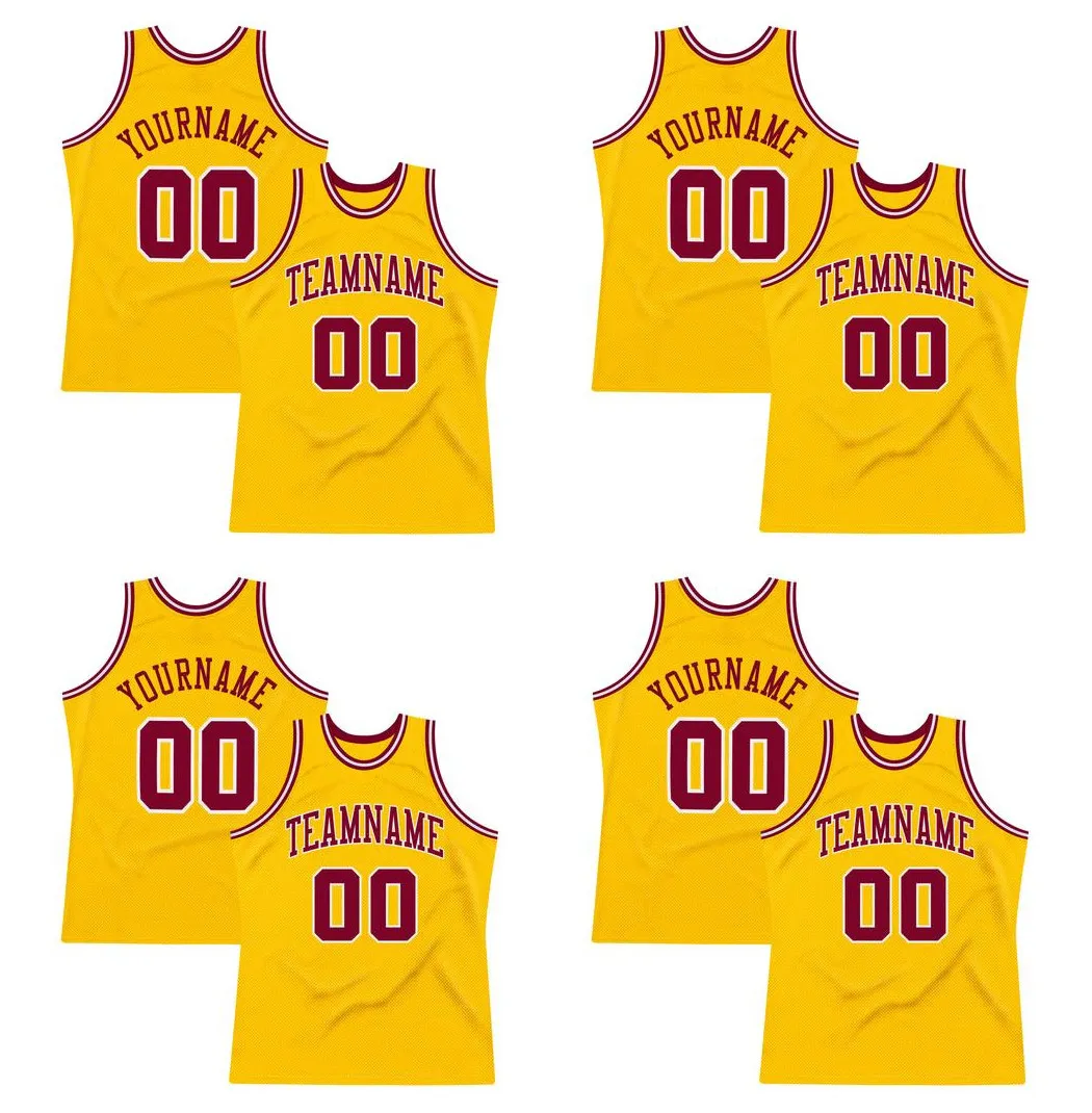 Custom Gold Maroon-White Authentic Throwback Basketball Jersey