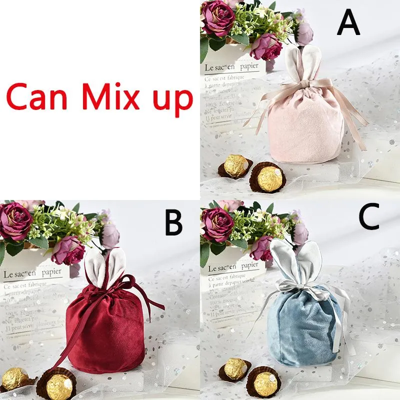 Personalized Velvet Easter Bag Favor Rabbit Ears Design Candy Bucket Soft Plush Wedding Gift Box Outdoor Portable Drawstring Pocket