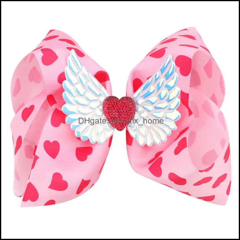 Hair Accessories Baby Girls Bow Love heart printing Hairpin Valentine`s Day Headwear fashion Kids hairbow Boutique children Barrettes 7 inches