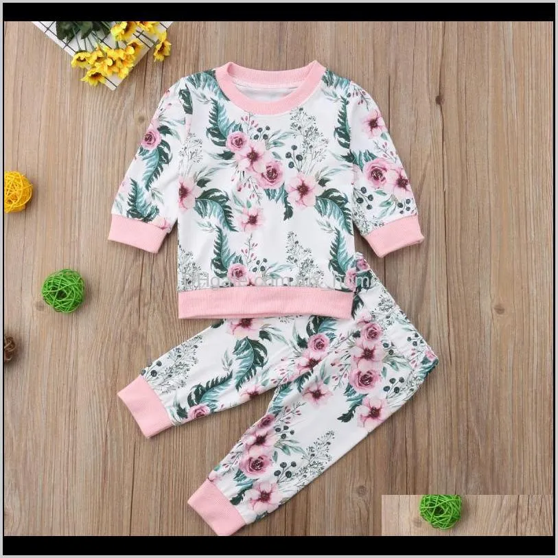 girls floral clothing sets long sleeve top clothes girls floral printed pants playsuit 0-3t