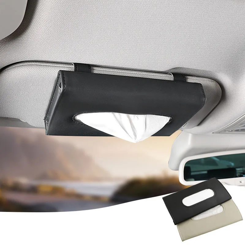 Caja de cuero Artificial para coche, visera Universal negra, soporte para pañuelos, servilleta colgante para asiento trasero, accesorios de Interior de coche