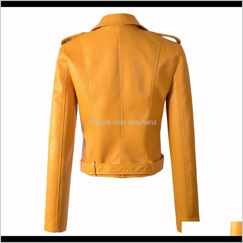 winter autumn new 2017 new leather clothing coat women outerwear motorcycle slim fashion leather jacket women girls yellow coats