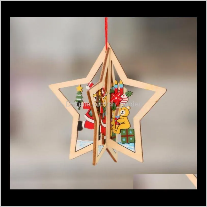 2d 3d christmas ornament wooden hanging pendants star xmas tree bell christmas decorations for home party new year sn1962