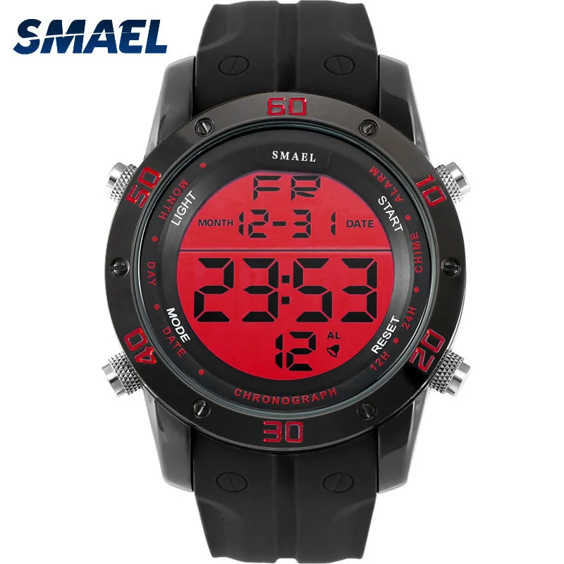 Big Dial Digital Watch Ip Alloy Sport Watches Men Silicone Watchband Water Resistant Digital Watch Alarm Wristwatch Men Gift Q0524