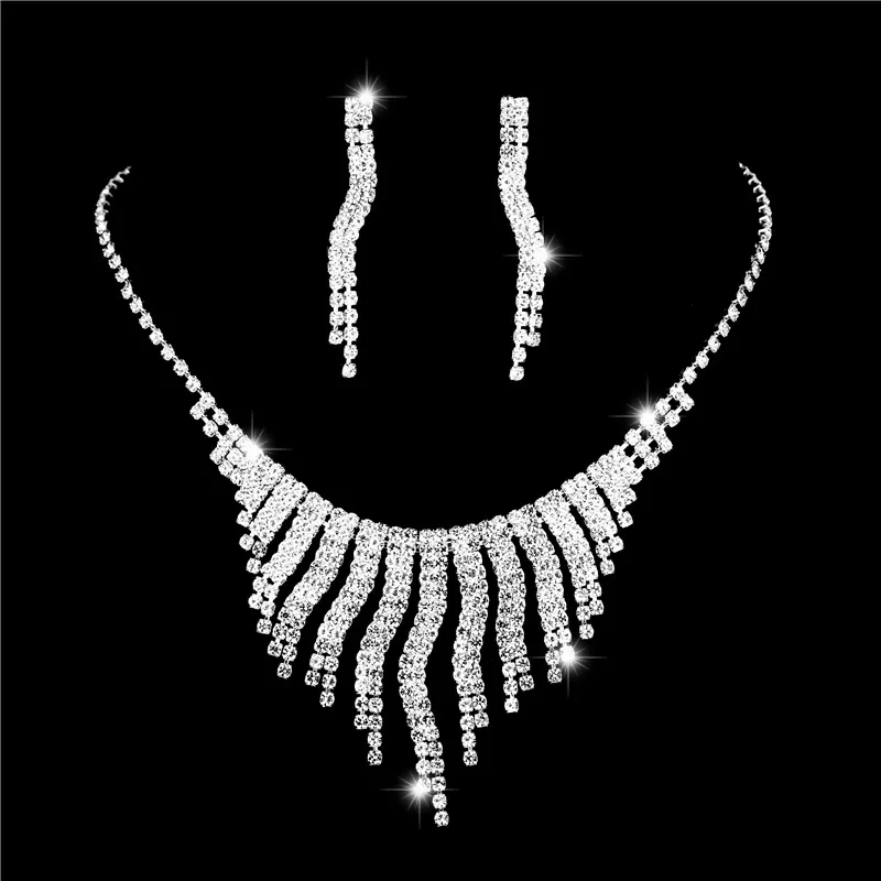 Bruids Bruiloft Ketting Oorbellen Sieraden Set Klauw Zirkoon Ketting Kwasten Strass Mode Vrouwen bruidsmeisje fotografie ACC