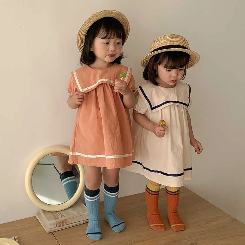 1-7T Toddler Kid Baby Girl Dress Summer Short Sleeve Casual Sundress Elegante Cute Sweet Cotton Dress Infant Outfit Q0716