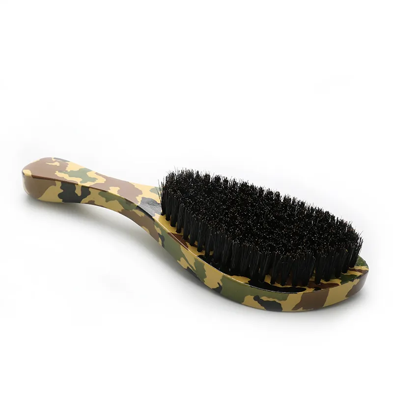 Abeis Army Green Long Handle Wooden Hair Brushes Natural Boar Bristle 360 Curved Wave Brush