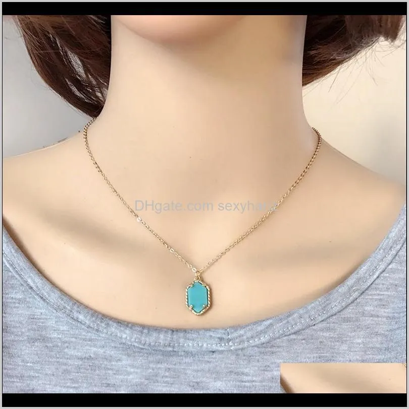 Natural Stone Pendants for Women Gold Plated Hexagon Natural Stone Necklace Druzy Stone Necklaces 10 Colors