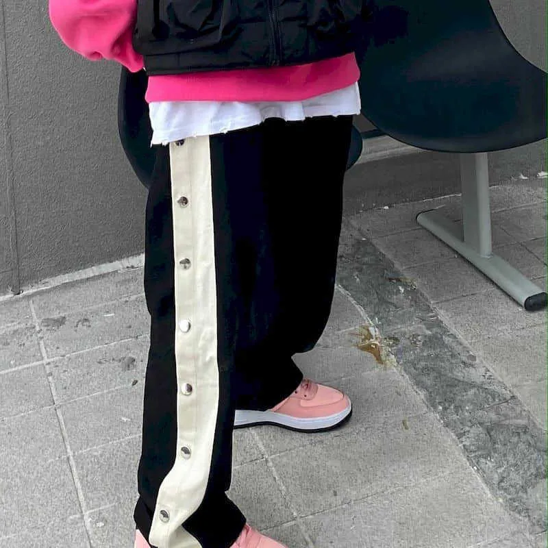 Straight pants Korean hip-hop personality hit color-breasted mopping female Harajuku student sports cargo casual trousers 210526