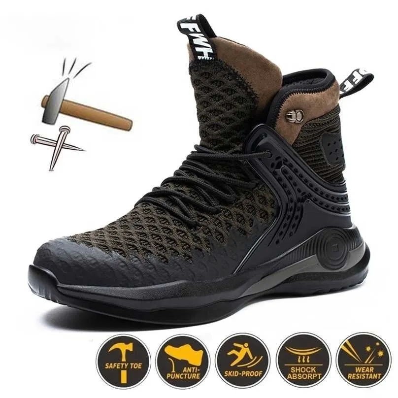 Bırak Erkekler ve Kadınlar Çelik Toe Hava Güvenliği Botları Yıkılmaz Ayakkabı Işık İş Sneakers Nefes 211217