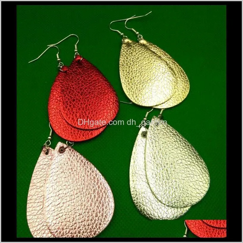 New Teardrop Faux PU Leather Earrings Sequins Looking more than 20colors Various Water Drop Earrings