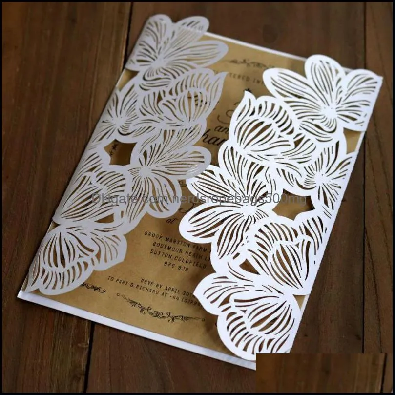 10pcs Elegant Flower Wedding Invitations Laser Cutting Invitation Card for Wedding Hollow Birthday Party Invitation Greeting