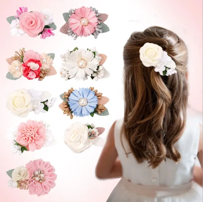 Filles douce princesse épingle à cheveux mignon enfants fleur perles tout-match Barrette enfants fleurs perle fête cheveux clip enfant cheveux accessoires S1160