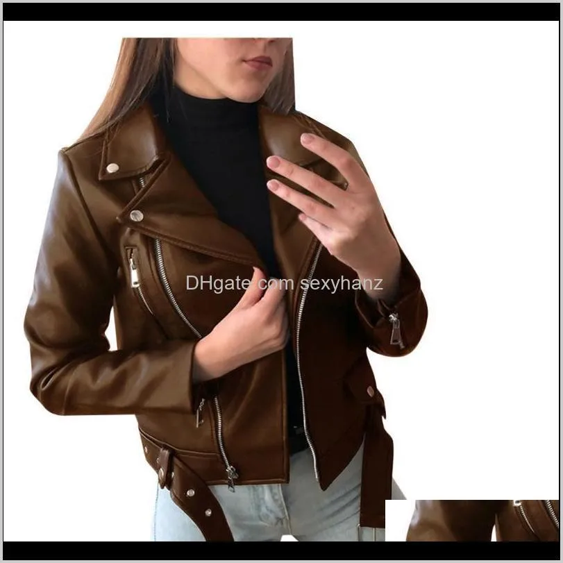 Jassen Jassen Womens Kleding Apparel Drop Levering 2021 Klassieke Moto Biker Dames Cool Faux Lederen Jas Lange Mouw Rits Mitting Coat Fal