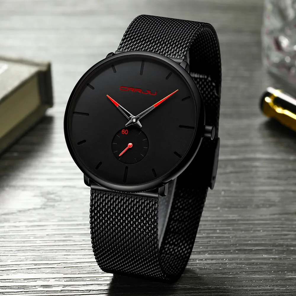 Crrju Watch Hommes Top Marque Luxe Quartz Montre Casual Quartz-Regarder en acier inoxydable Sangle Ultra mince Horloge Male Relog2022